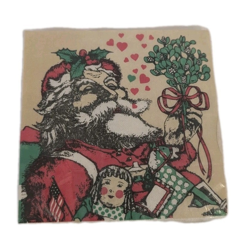 Vintage 70s Christmas Santa Paper Napkins New Old Stock Cost Plus Cocktail Party